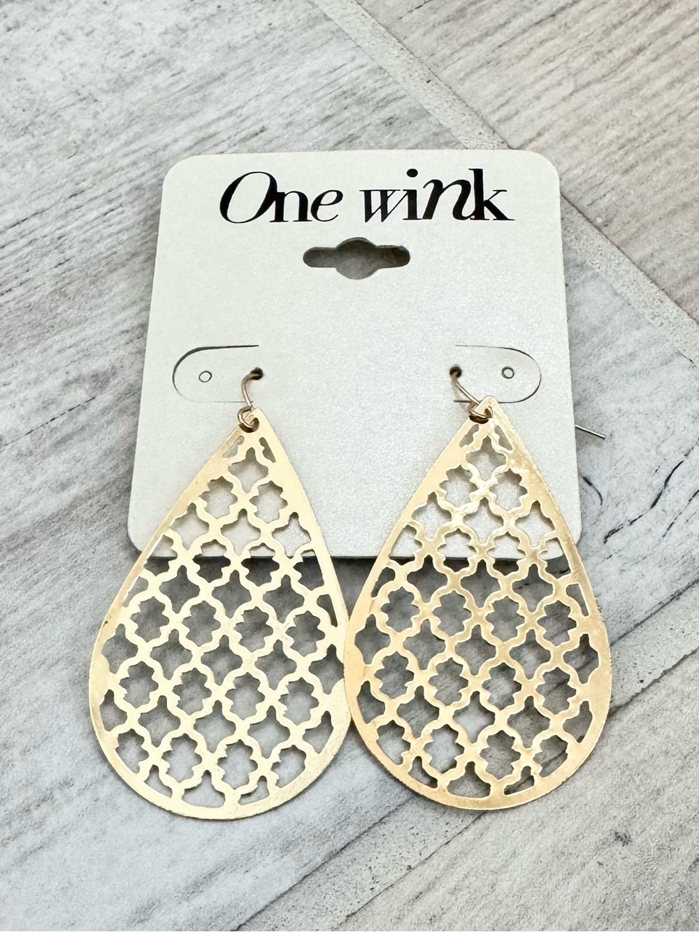 One Wink Gold Teardrop Filigree Earrings